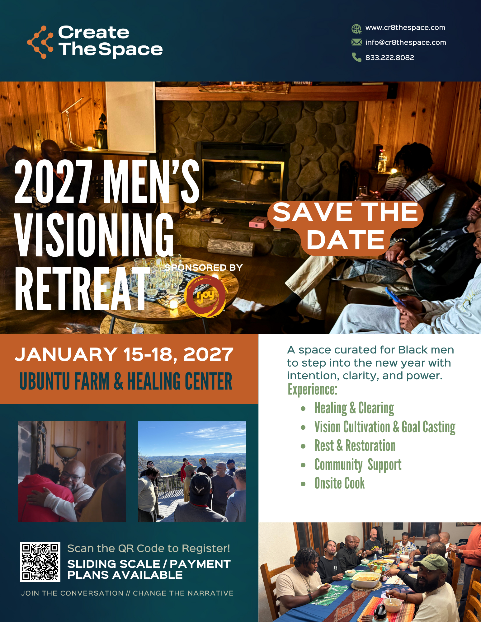 2027 Ubuntu Visioning Retreat flyer &mdash; save the date, January 15&ndash;18, 2027 at Ubuntu Farm & Healing Center